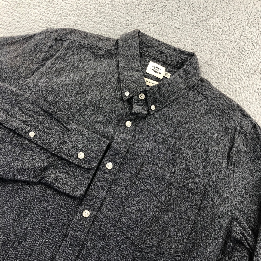 Flint & Tinder Architect Shirt Men XL Gray Slim Fit Donegal Elbow Patch Textured
